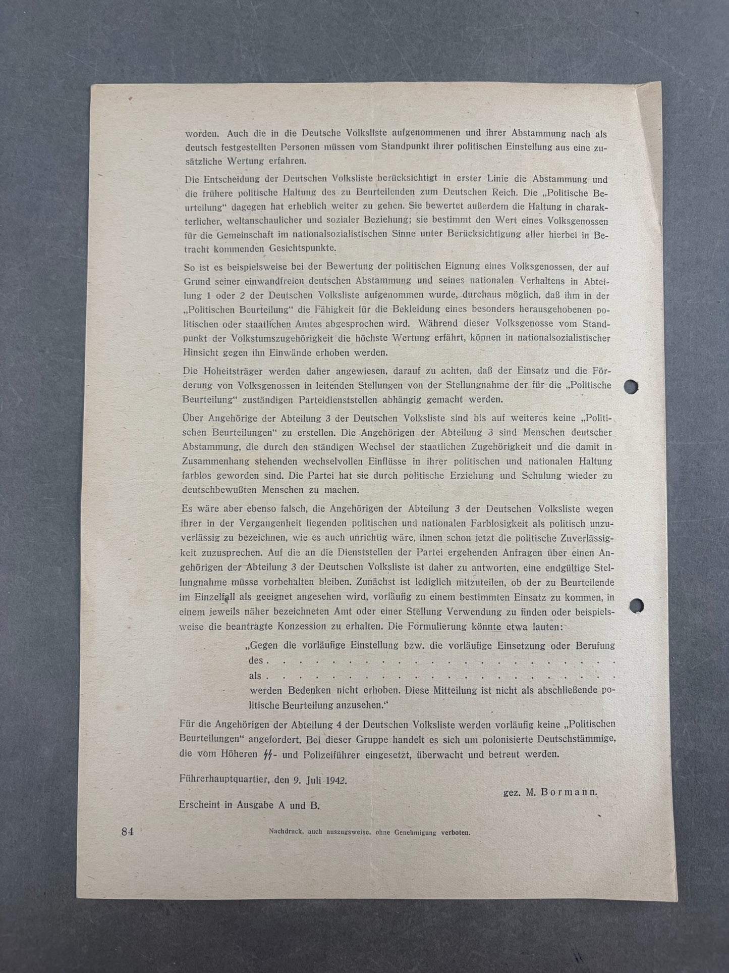WW2 Tysk NSDAP "Reichsverfügungsblatt". Original.