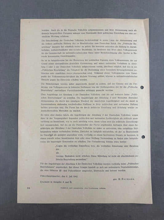 WW2 Tysk NSDAP "Reichsverfügungsblatt". Original.