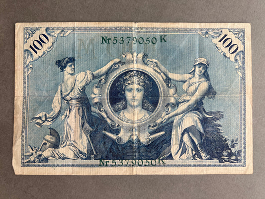 WW1 Tysk "Reichsbanknote" Pengeseddel. Fra 1908. Original.