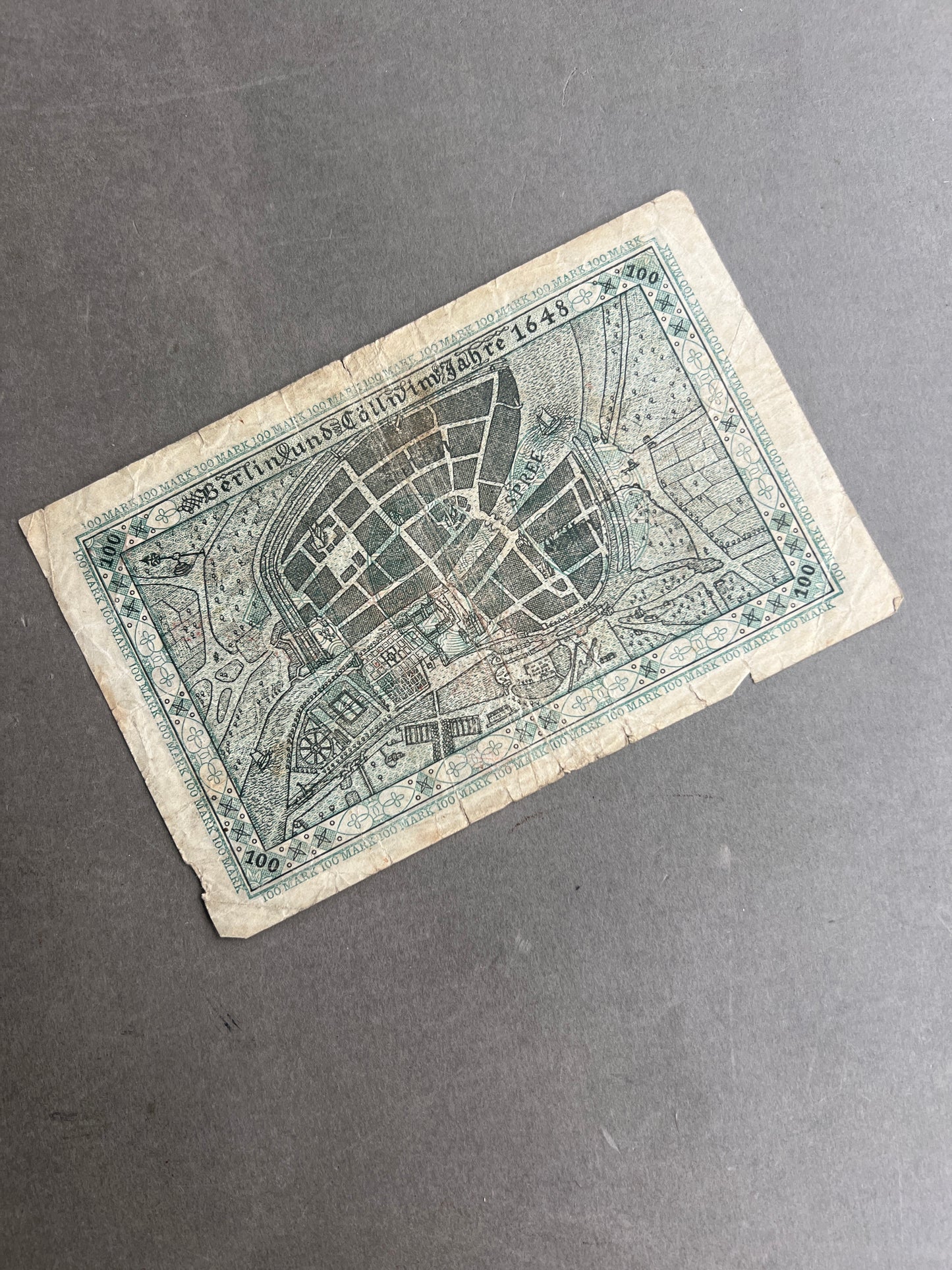 WW1/WW2 Tysk "Reichsbanknote" fra inflationen på 500.000. Opskrevet fra 100 mark. Sjælden. Original.