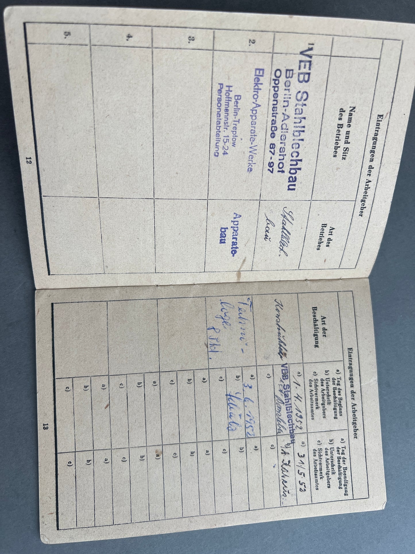 Østtysk DDR Arbeitsbuch. Original.