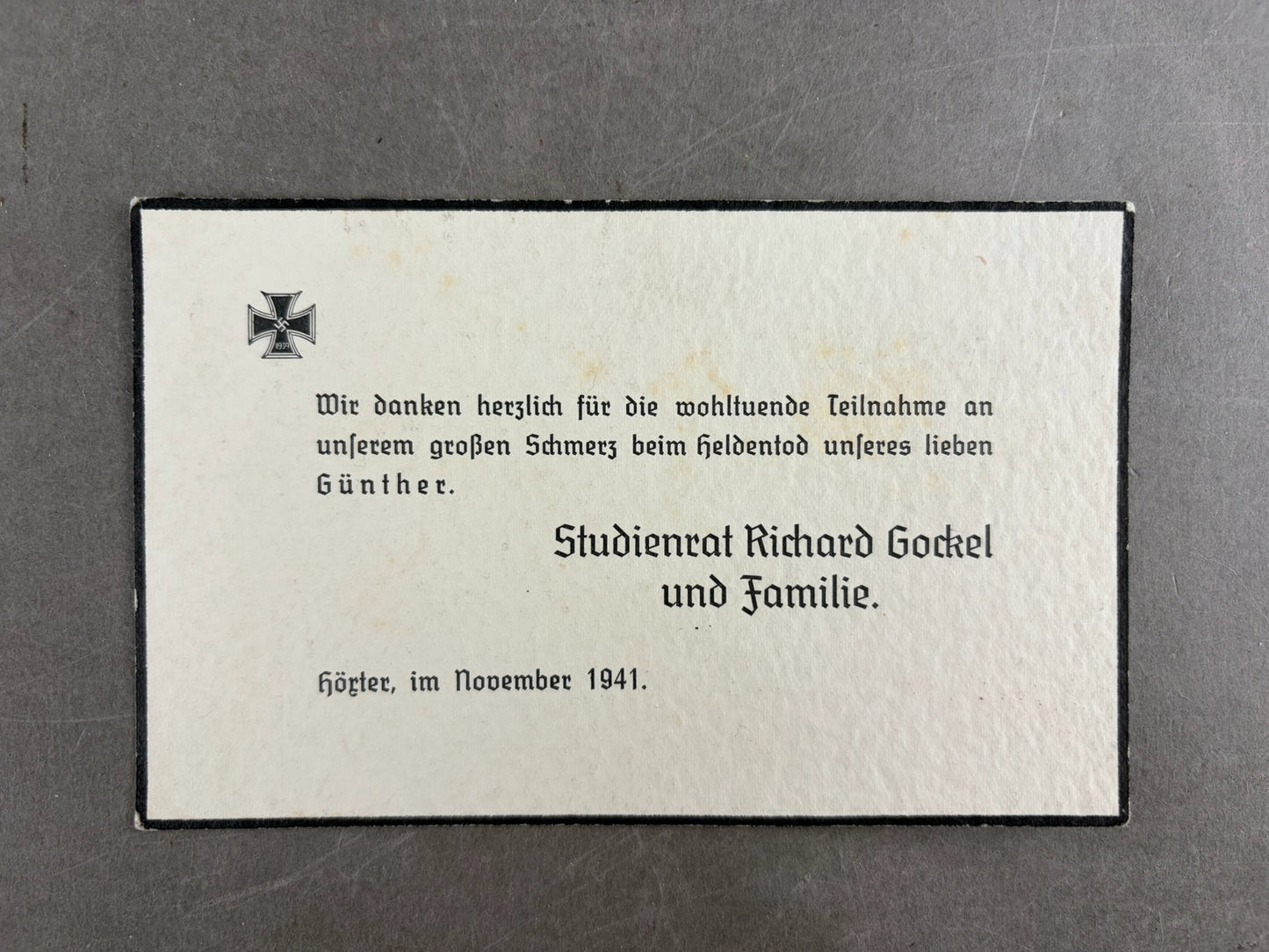 WW2 Tysk Begravelses kort. Original.