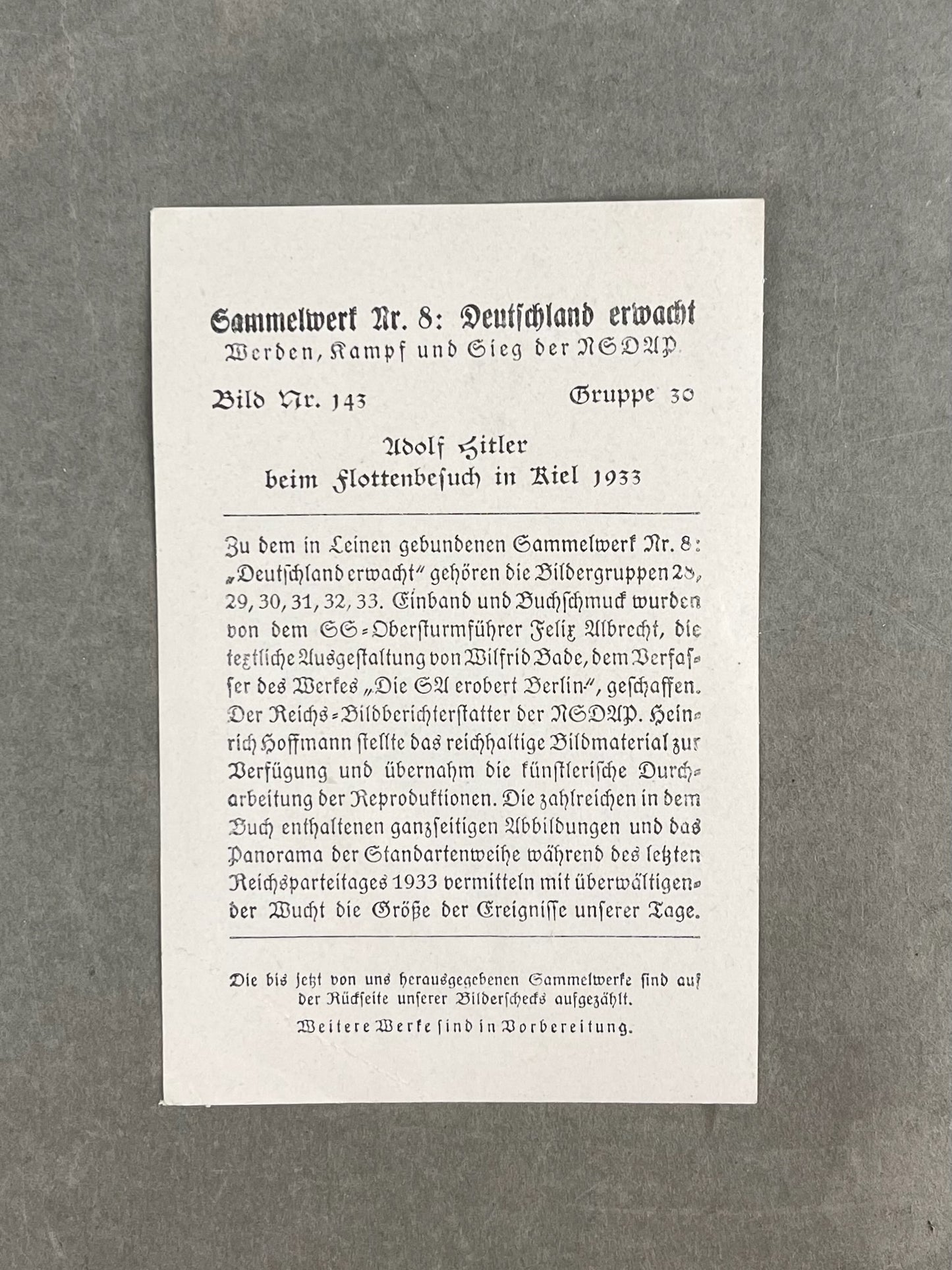 WW2 Tysk "Cigaretten Album" Billede. Godt AH/Kriegsmarine motiv. Original.