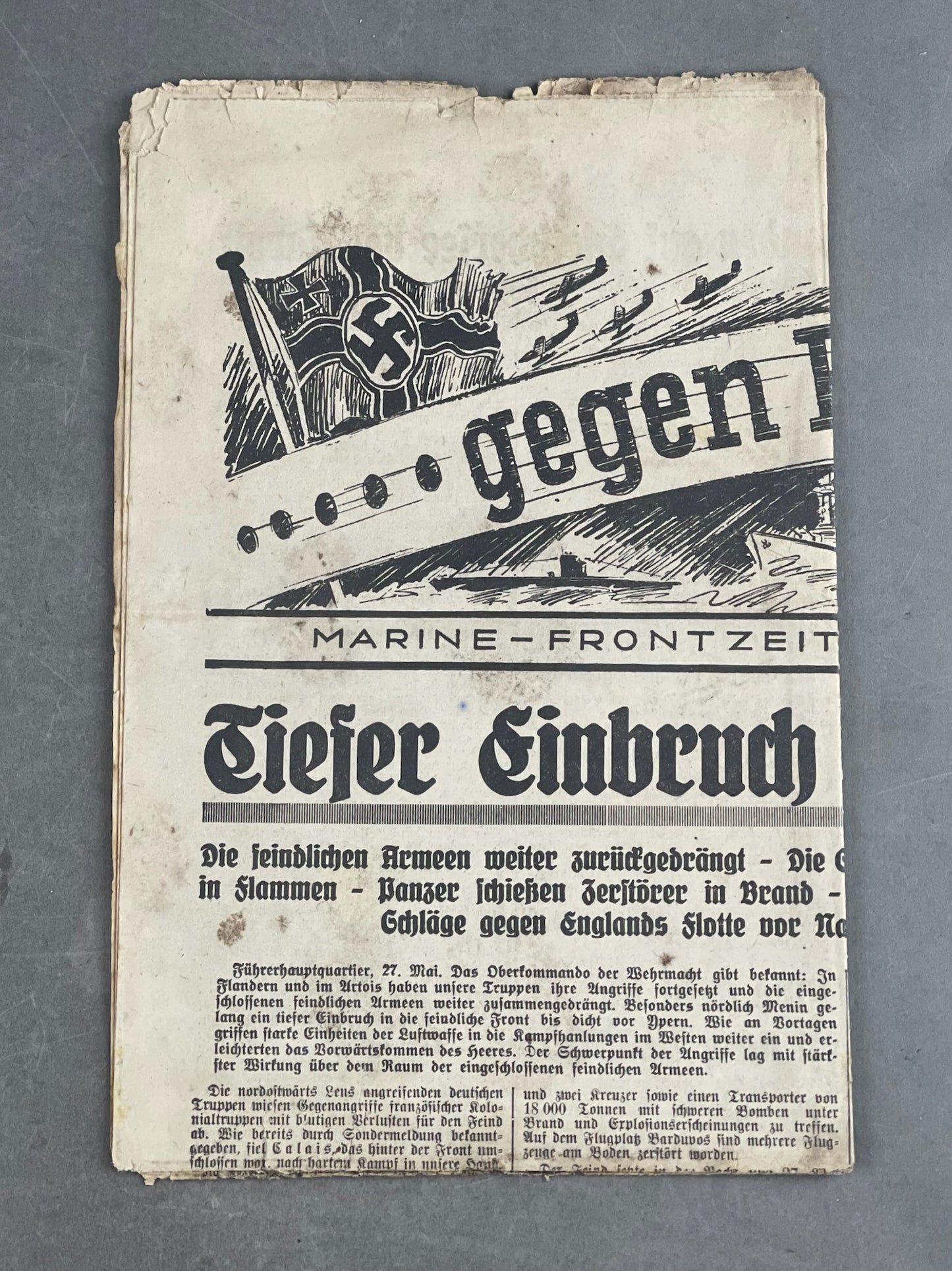 WW2 Tysk Kriegsmarine "Gegen Engeland" lille avis/pjece. Original.