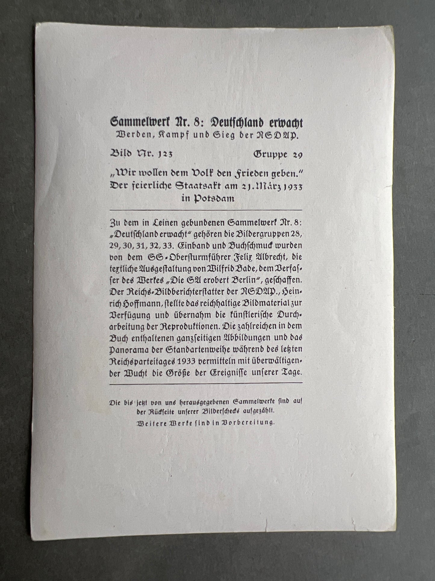 WW2 Tysk "Cigaretten Album" Billede. Mål: 12x17cm. Original.