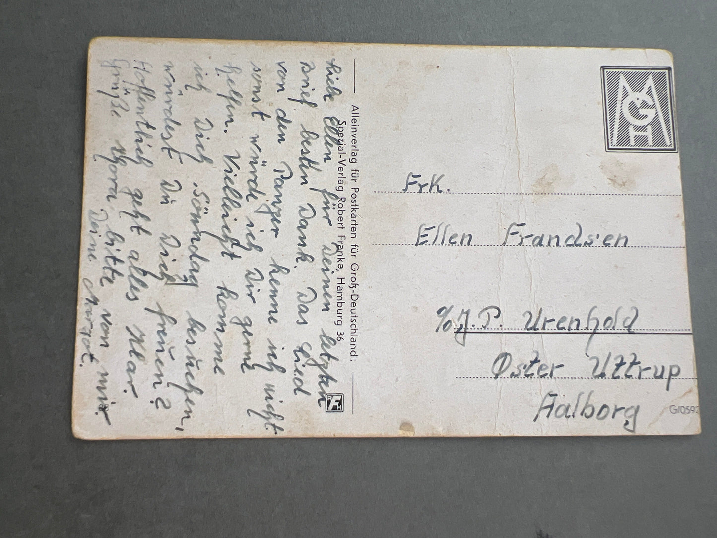 WW2 Tysk Postkort. Sendt til Aalborg. Original.