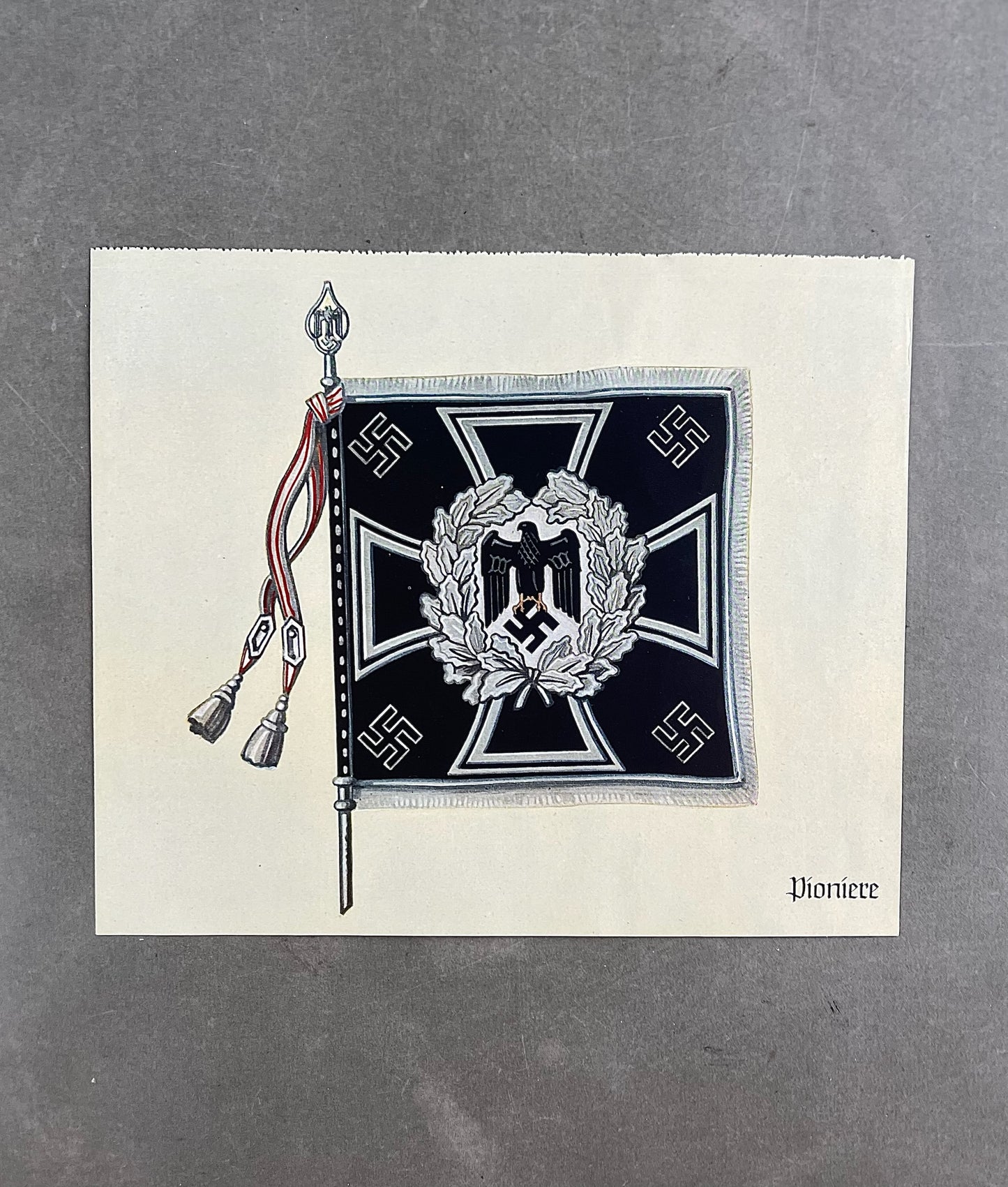 WW2 Tysk Pioniere "Standarten". Trykt på papir. 22x19cm. God til display. Original.
