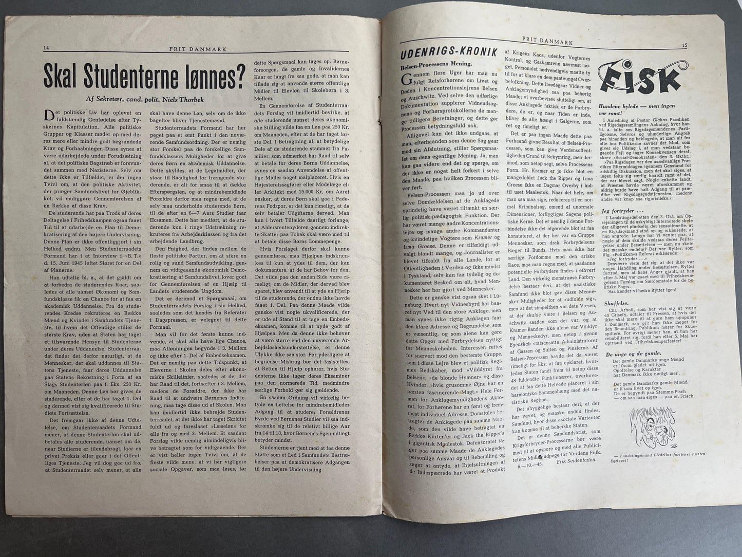 WW2 Dansk "Frit Danmark" fra 12. oktober 1945. Original.