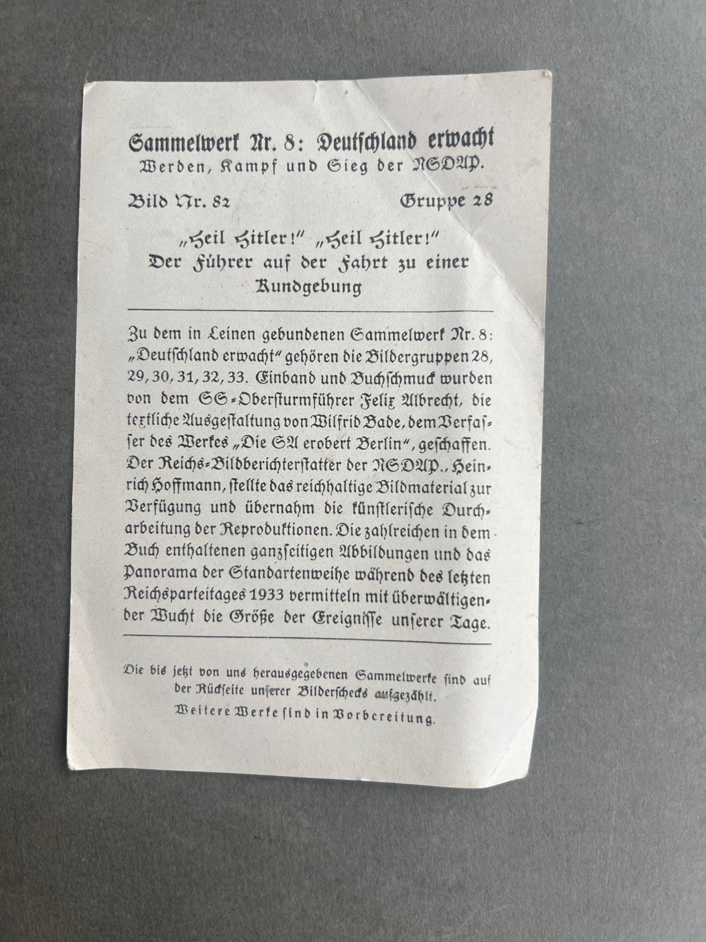 WW2 Tysk "Cigaretten Album" Billede. Original.