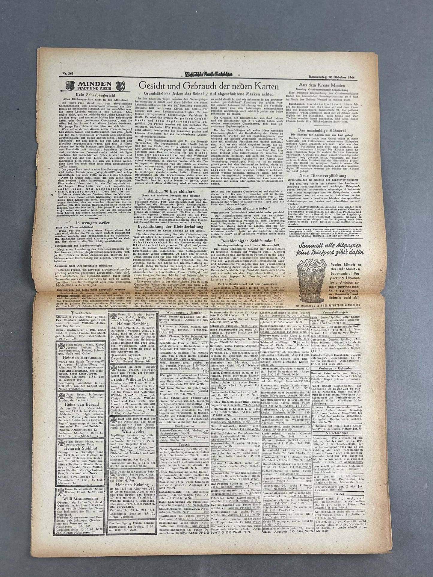 WW2 Tysk NSDAP Avis. Original.