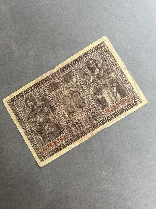 WW1 Tysk "Reichsbanknote" Pengeseddel. Original.