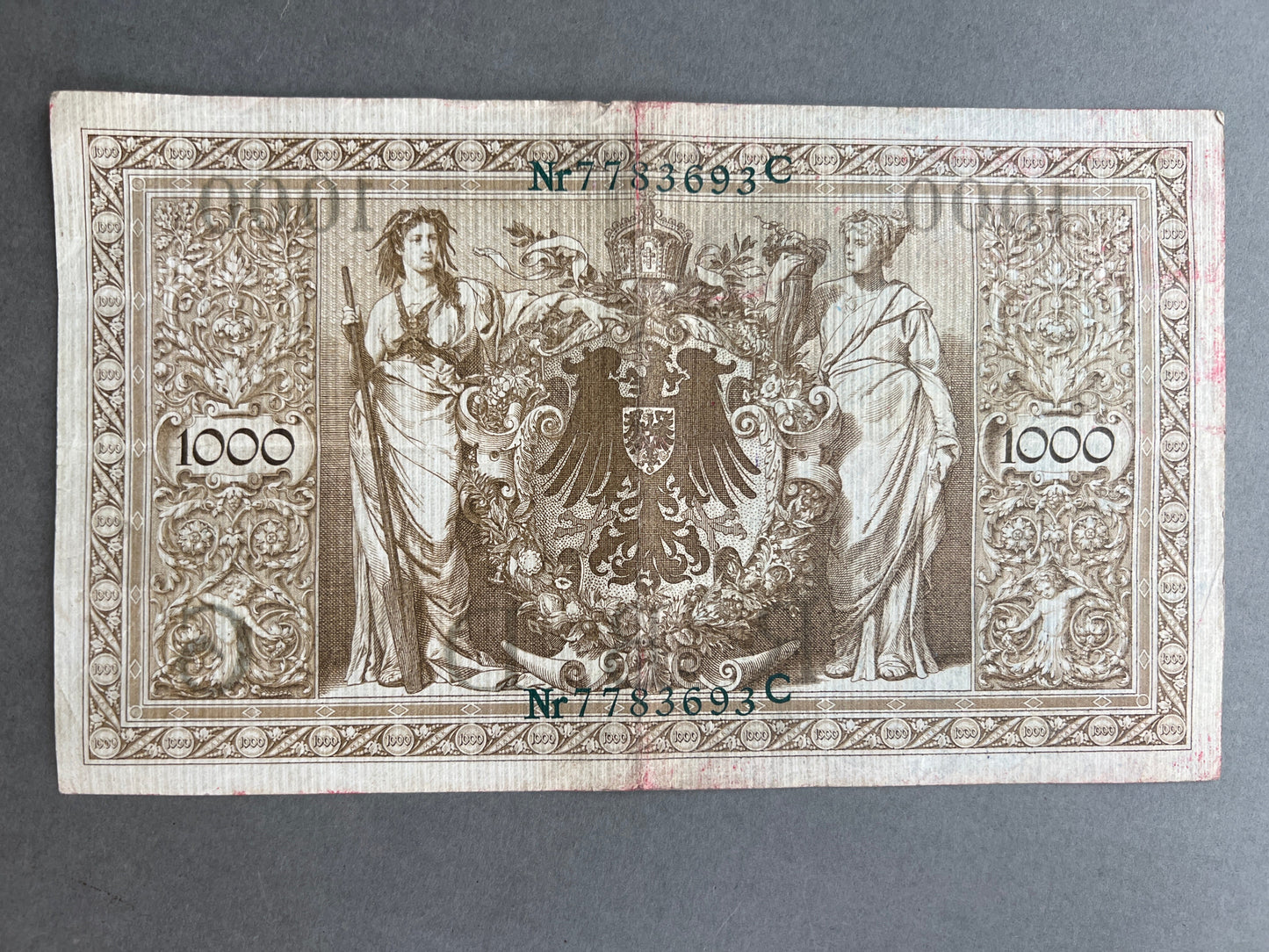 WW1 Tysk "Reichsbanknote" Pengeseddel. Fra 1910. Original.