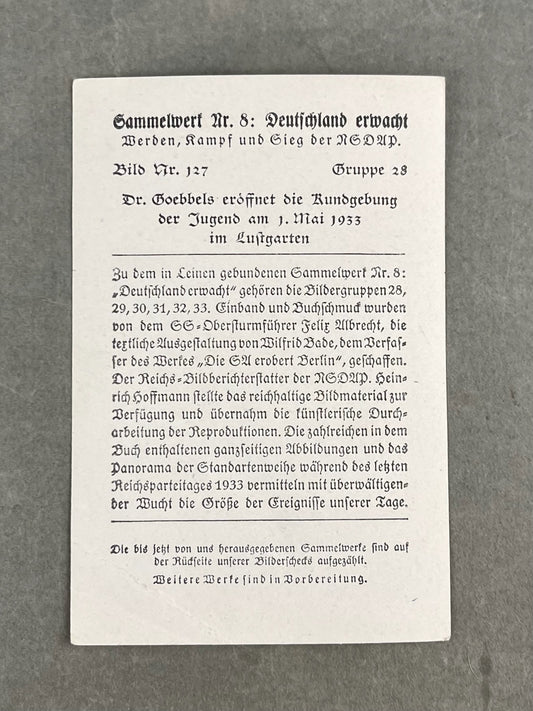 WW2 Tysk "Cigaretten Album" Billede. Godt Goebbels/SA motiv. Original.