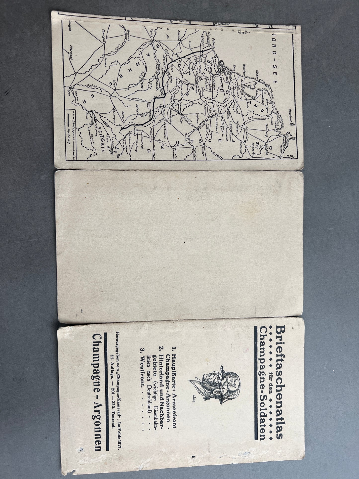 WW1 Tysk "Brieftaschenatlas" for Champagne-Argonnen. Original.