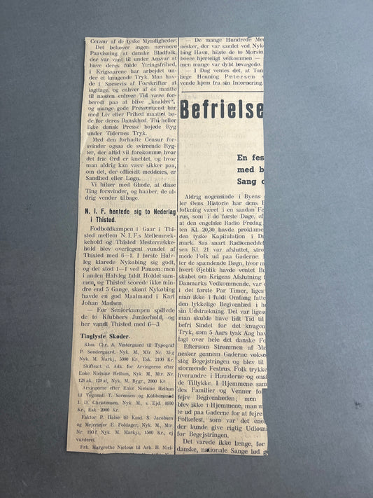 WW2 Dansk Avis Udklip fra maj 1945 med "Samlingsregeringen" efter 2 verdenskrig. Original.