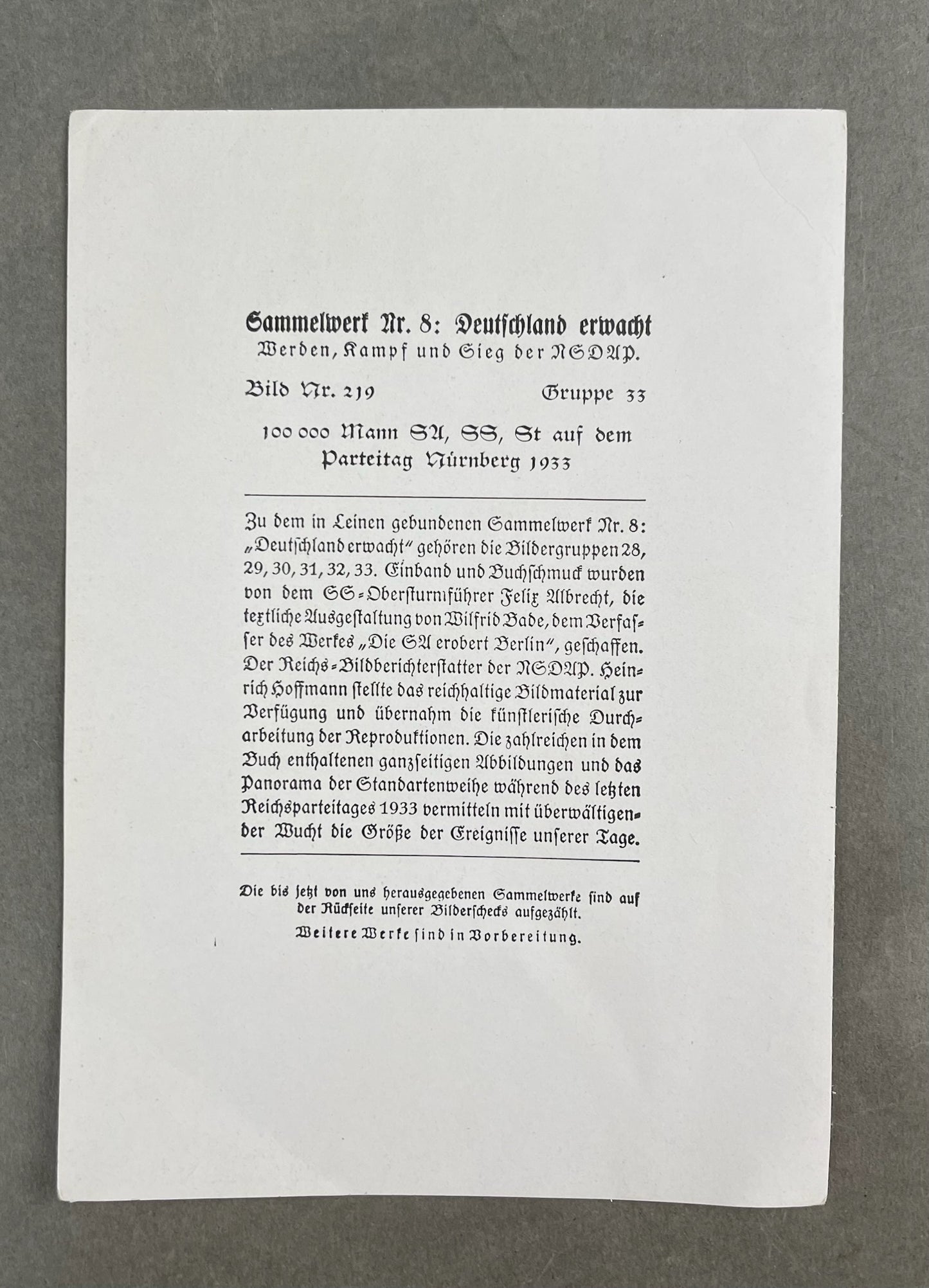 WW2 Tysk "Cigaretten Album" Billede. Godt SS motiv. Original.