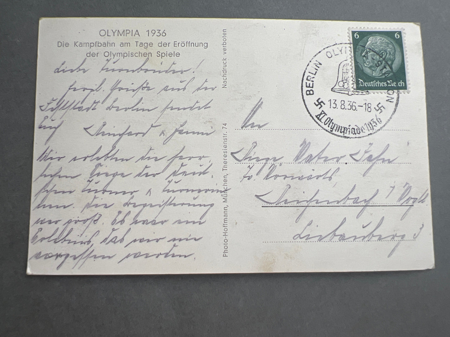 WW2 Tysk Postkort fra Olympiaden 1938. Godt stemplet. Original.