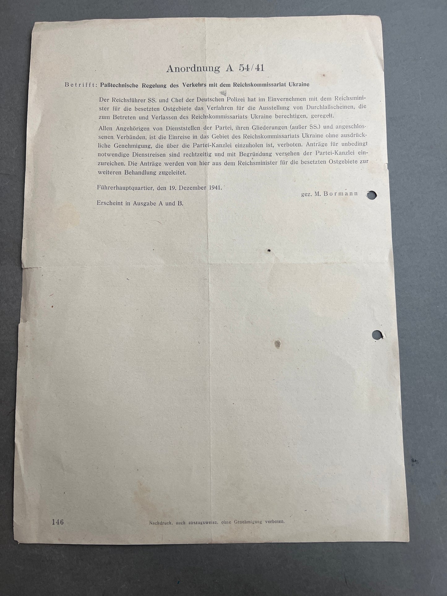WW2 Tysk NSDAP "Reichsverfügungsblatt". Original.