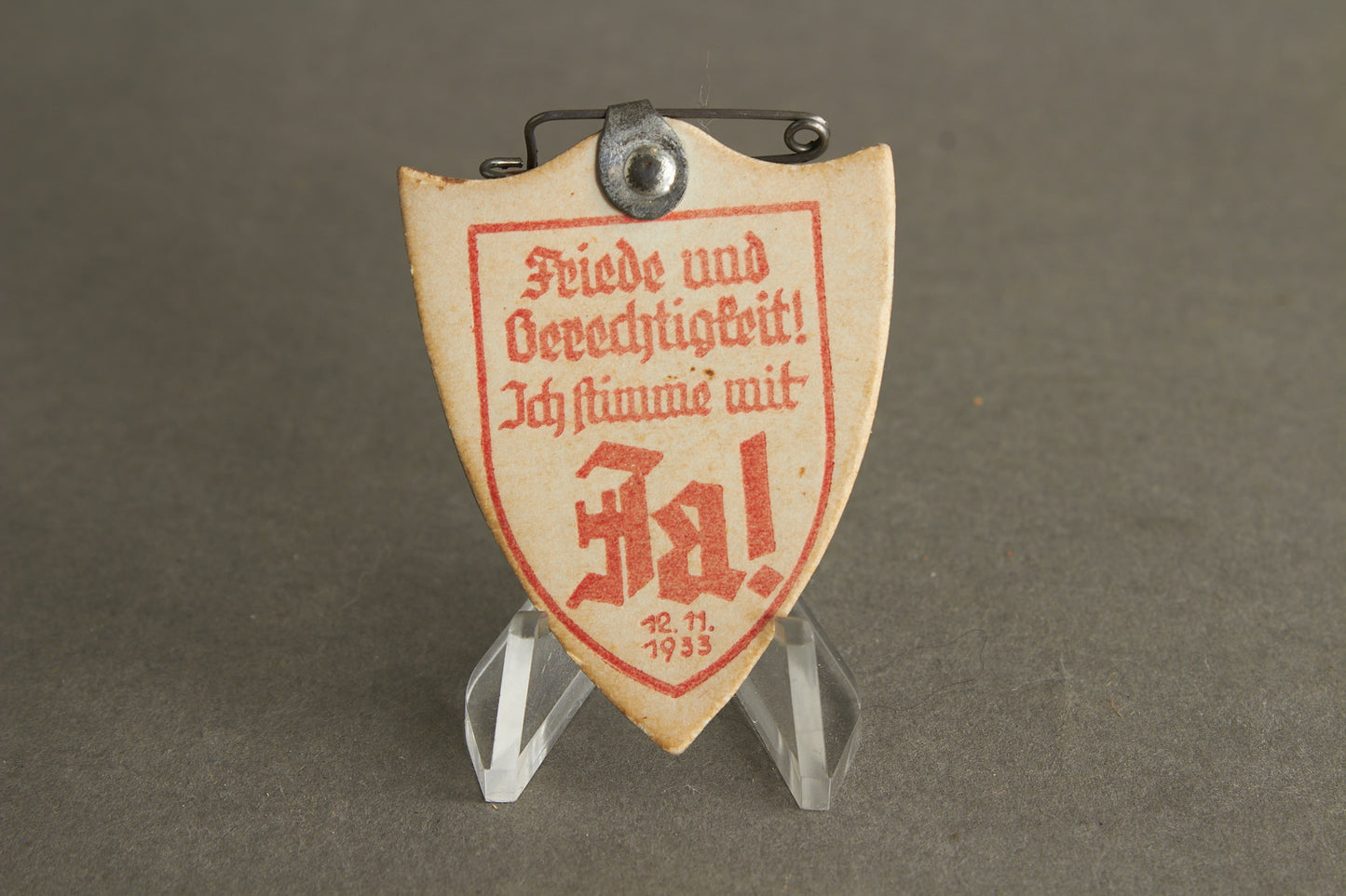 WW2 Tysk NSDAP Pap "Ja!" Tinnie fra valget i 1933. Ses ikke tit. Original.