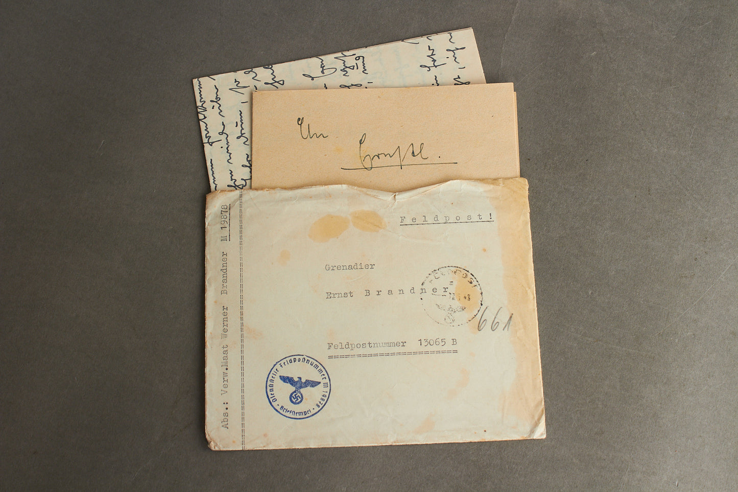 WW2 Tysk Kriegsmarine Feldpost kuvert med indhold. Godt stemplet. Original.