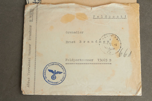 WW2 Tysk Kriegsmarine Feldpost kuvert med indhold. Godt stemplet. Original.