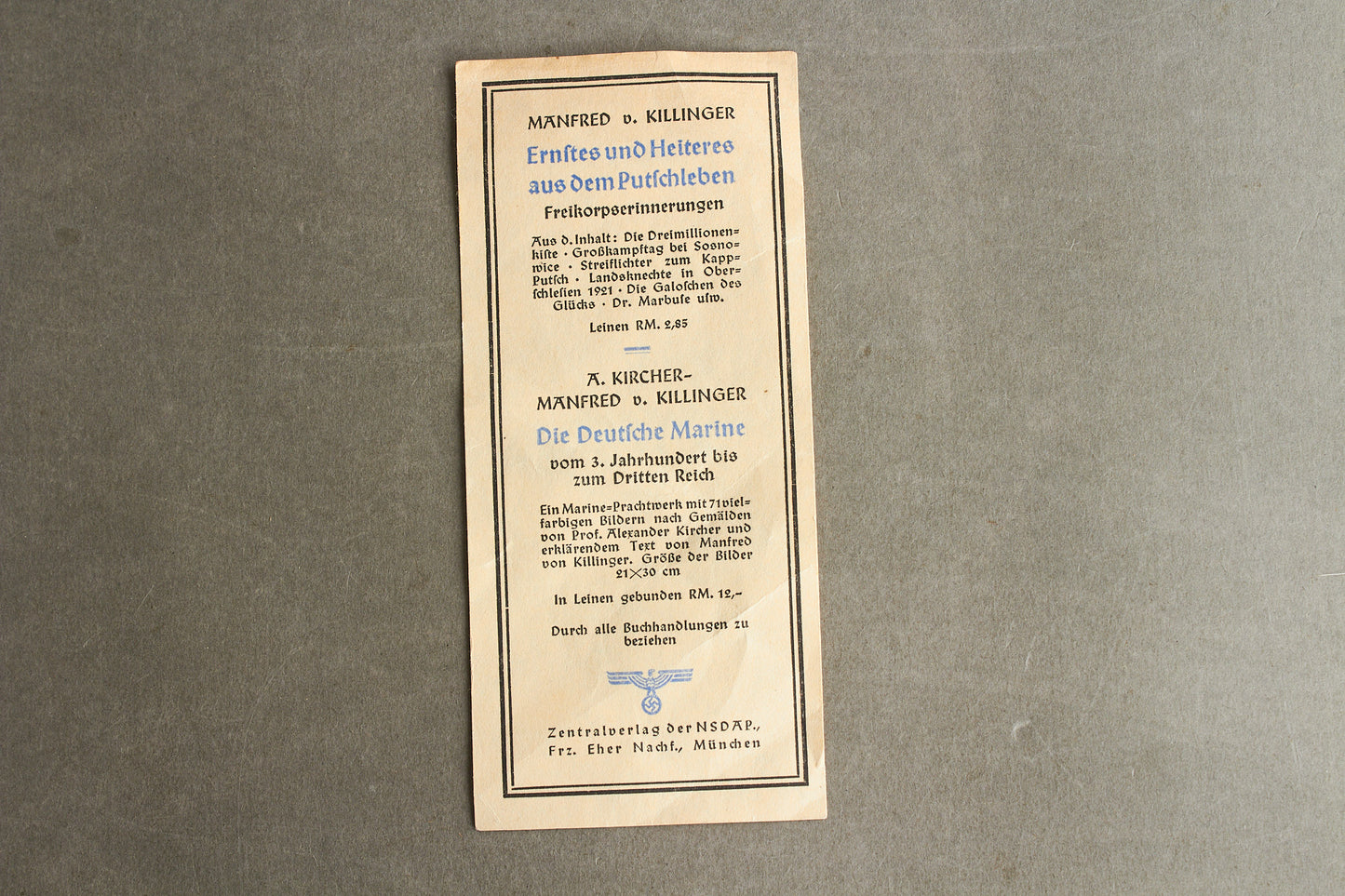 WW2 Tysk NSDAP / Kriegsmarine Seddel. Original.