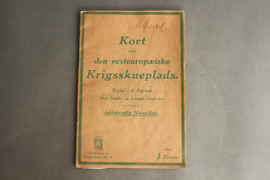 WW2 Dansk Gyldendal "Kort over den Vesteuropæiske Krigsskueplads". Original.