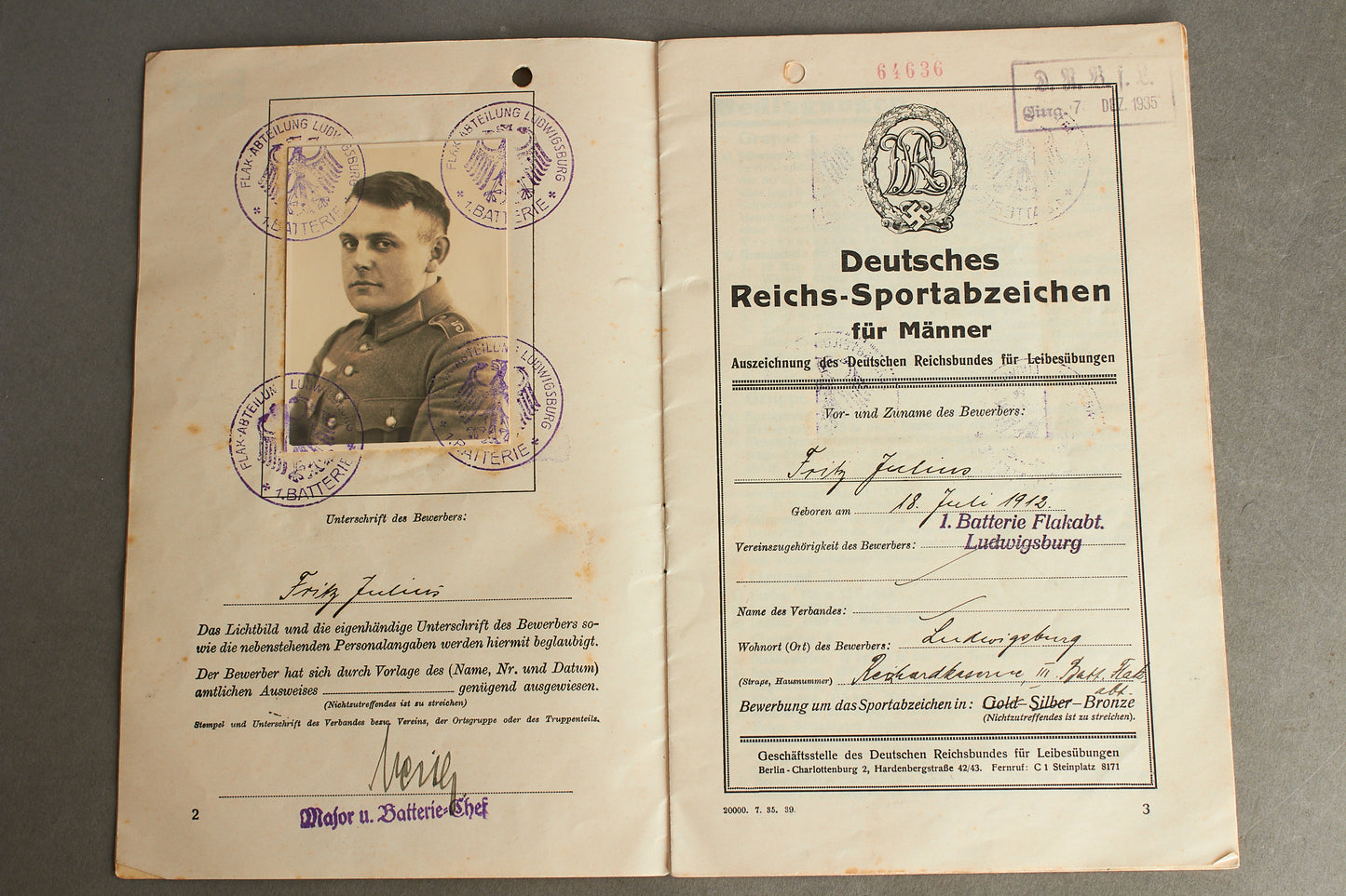 WW2 Tysk DRL Reichssportabzeichen i Bronze Urkunde. Tildelt tidligt, og tildelt af hæren. Original.