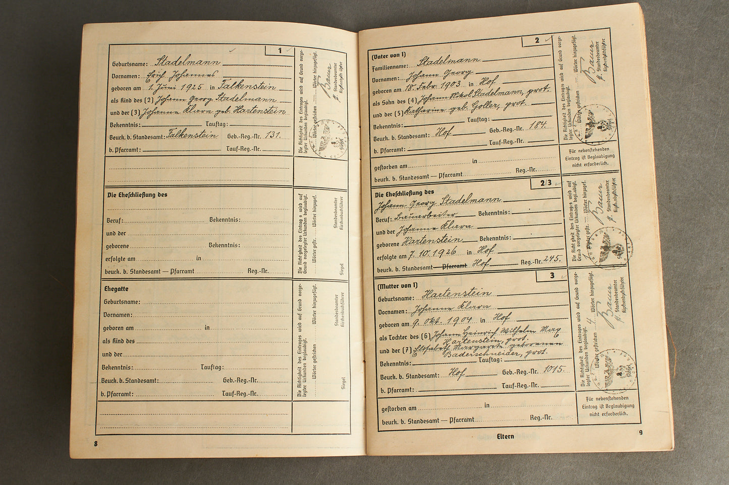 WW2 Tysk NSDAP "Ahnenpass" (Stamtavle pas). Original