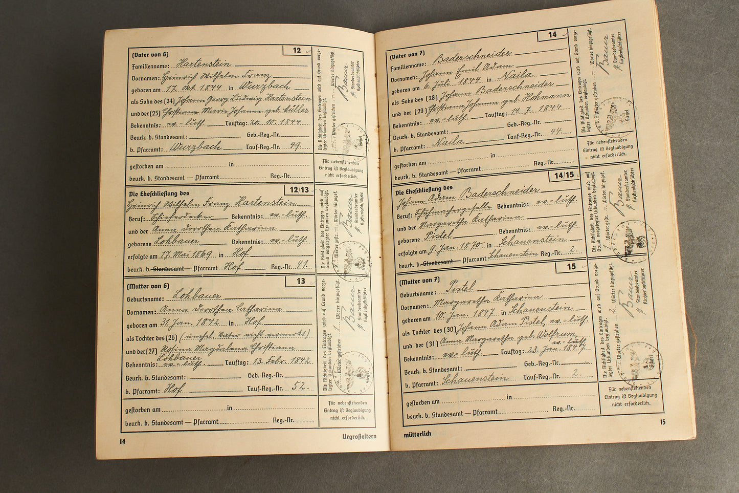 WW2 Tysk NSDAP "Ahnenpass" (Stamtavle pas). Original