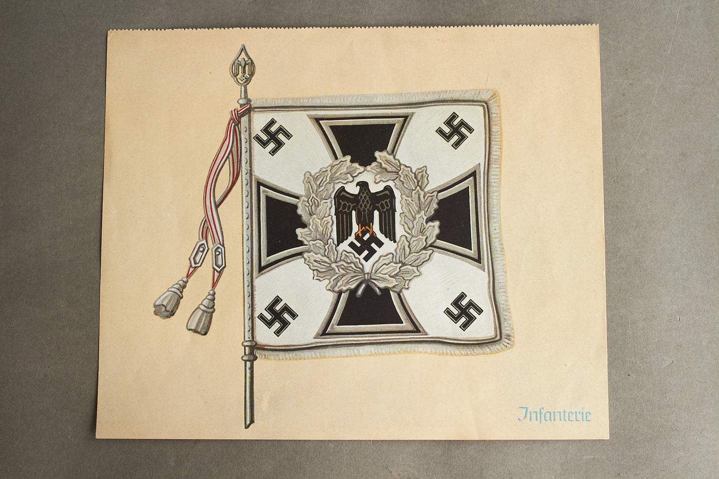 WW2 Tysk Infanterie Standarte Tryk. Lidt mindre end A4 papir. Original.