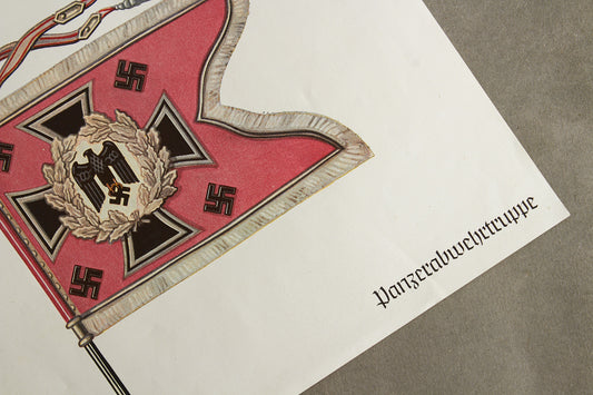 WW2 Tysk "Panzerabwehrtruppe" Standarte Tryk. Lidt mindre end A4 papir. Original.