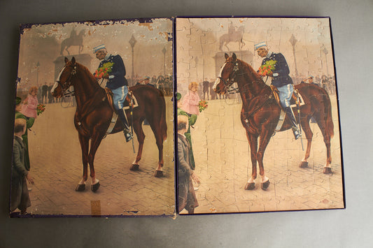 Dansk Kong Christian d. 10 Puslespil (komplet) i farver. Ses ikke tit. Original.