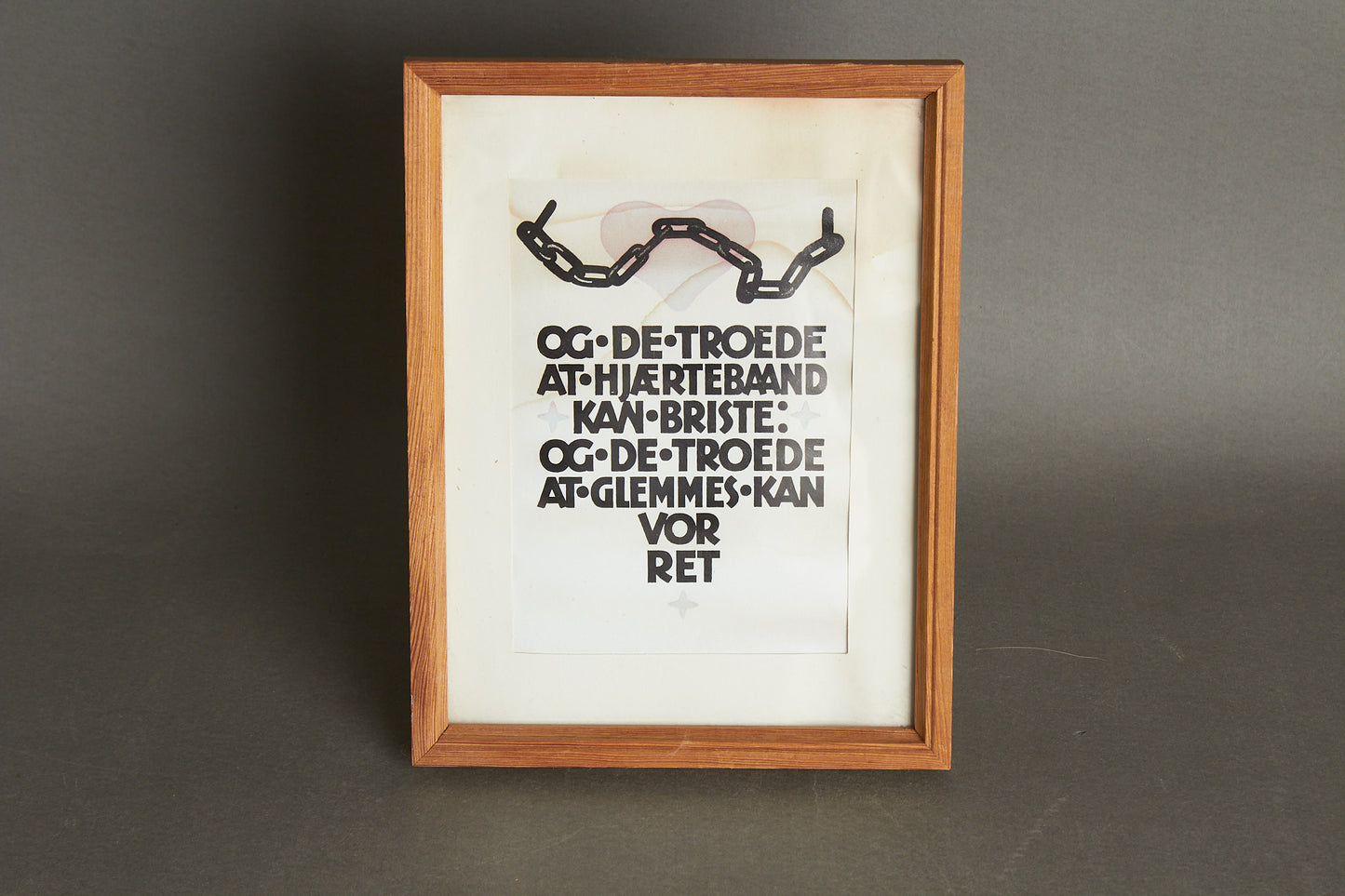 Dansk Valgslogan/Valgplakat fra Genforeningen i 1920 i original ramme. Ses ikke tit. Original.
