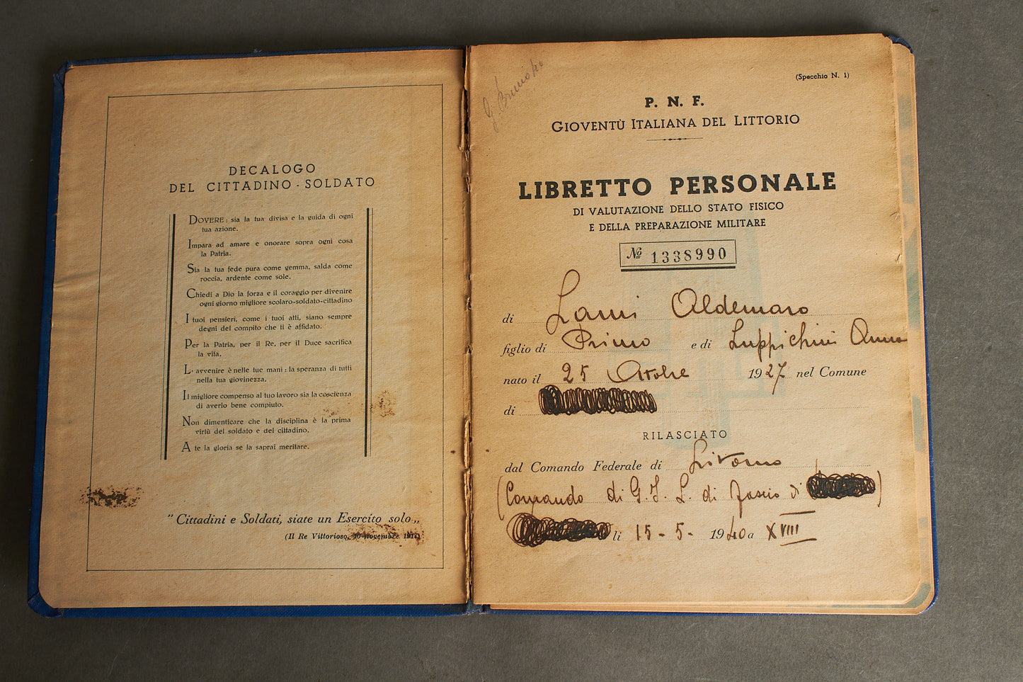 WW2 Italiensk Facist håndbog. Sjælden. Original.