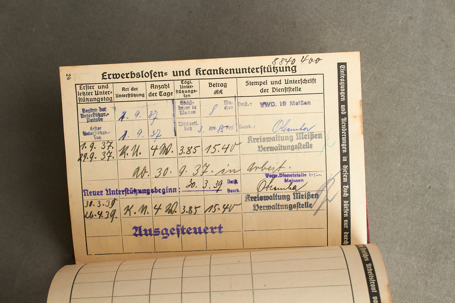 WW2 Tysk DAF Medlemsbog. Pænt udfyldt. Original.