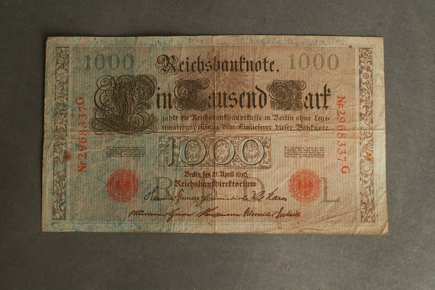 Før-WW1/WW1 Tysk Pengeseddel. Original.