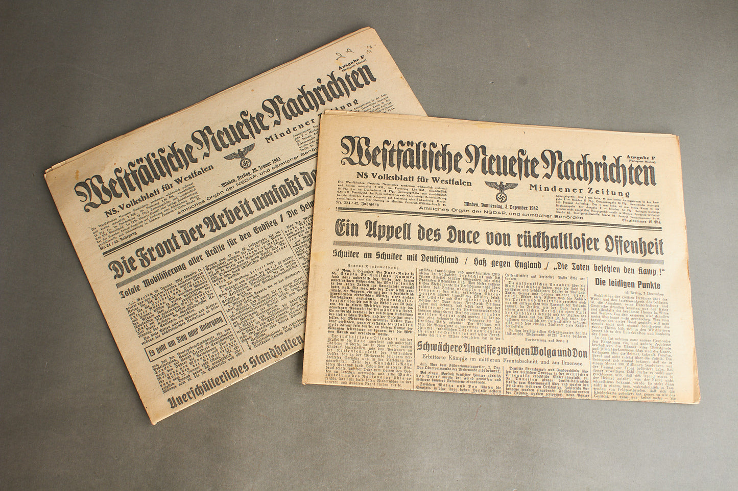 WW2 Tysk 2 stk. NSDAP Aviser. Original.