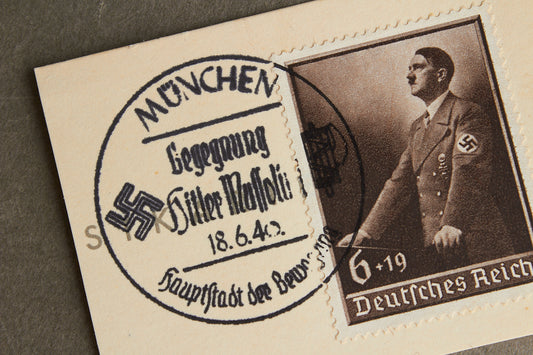WW2 Tysk NSDAP "Hitler/Mussolini" Frimærke med stempel. Original.