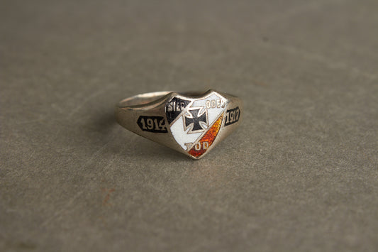 WW1 Tysk Veteran ring "1914-1917" & "SIEG ODER TOD". I ægte sølv. Original.