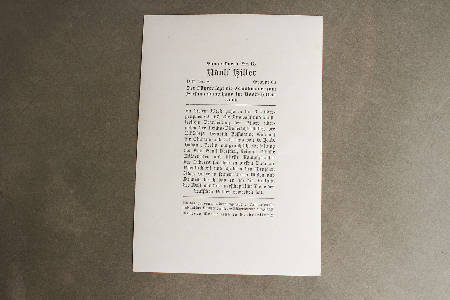 WW2 Tysk "Cigaretten Album" Billede. 12x17 cm. Godt motiv med AH. Original.