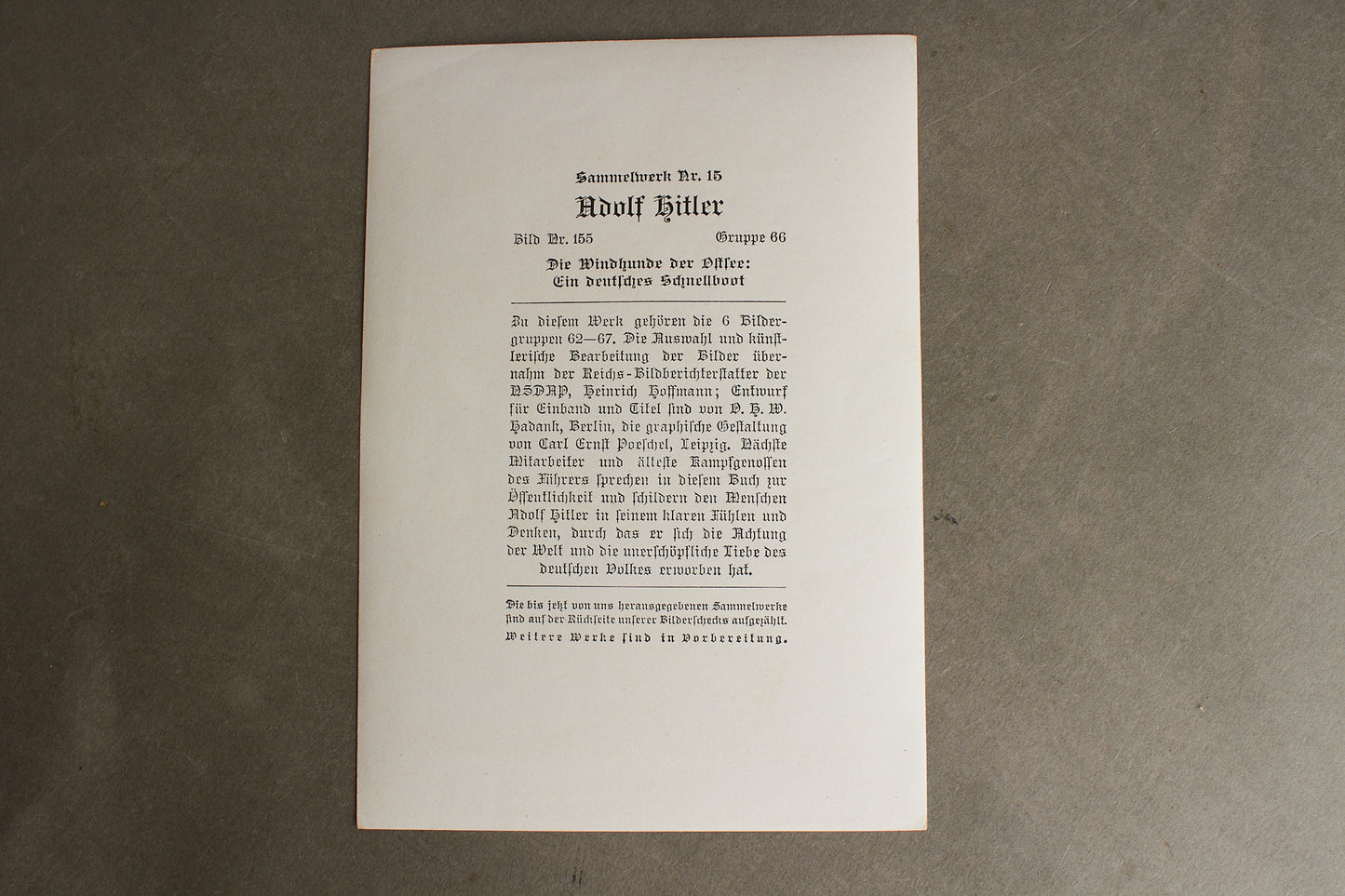 WW2 Tysk "Cigaretten Album" Billede. 12x17 cm. Godt Kriegsmarine motiv. Original.