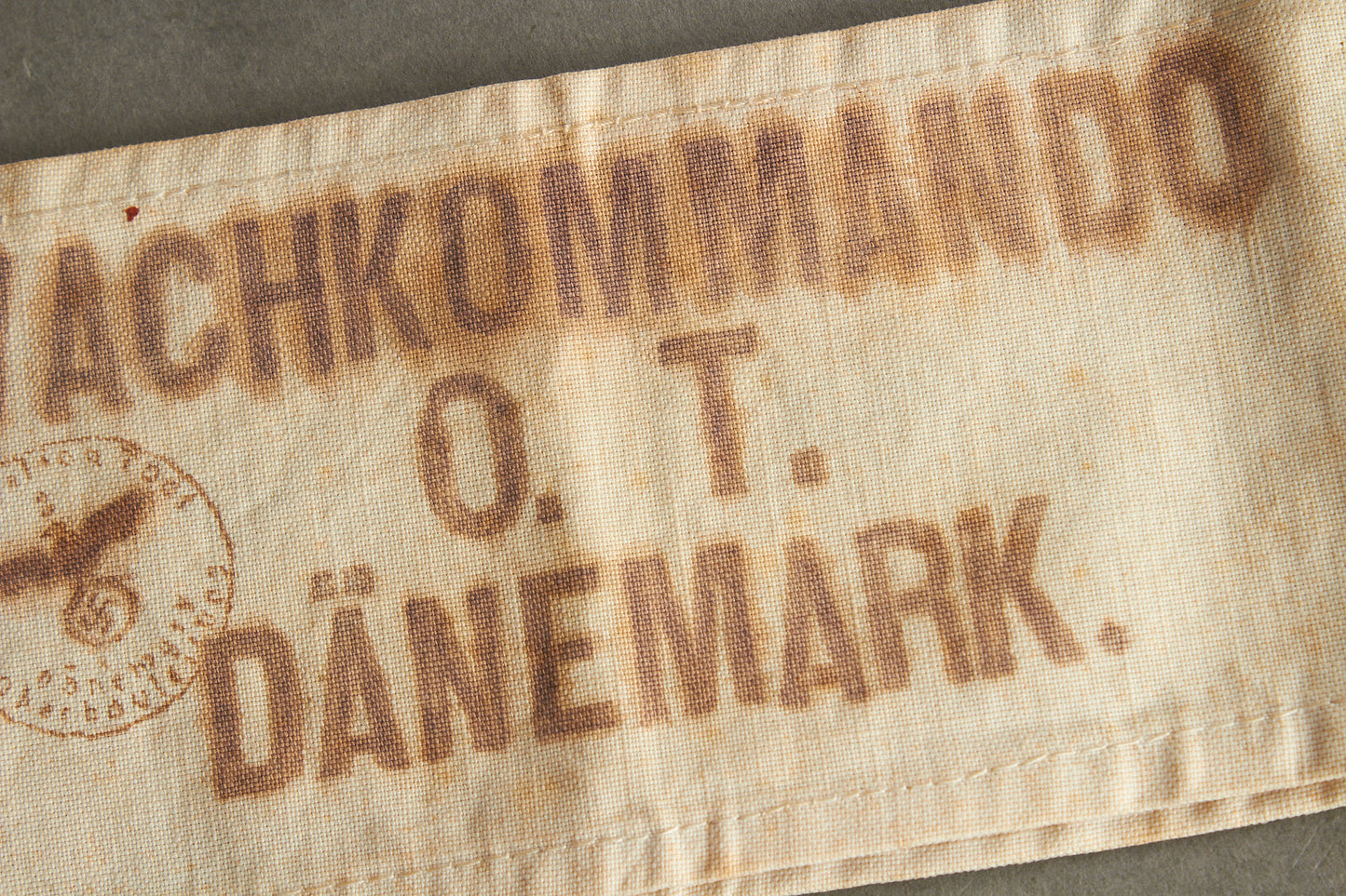 WW2 Tysk NSKK Organisation Todt "WACHKOMMANDO O.T. DÄNEMARK" Armbind. UV-Negativ, sælges som kopi.