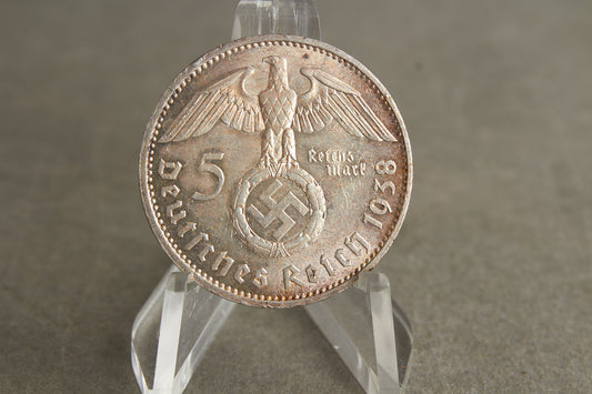 WW2 Tysk "5 Reichsmark" Mønt i ægte sølv. Original.
