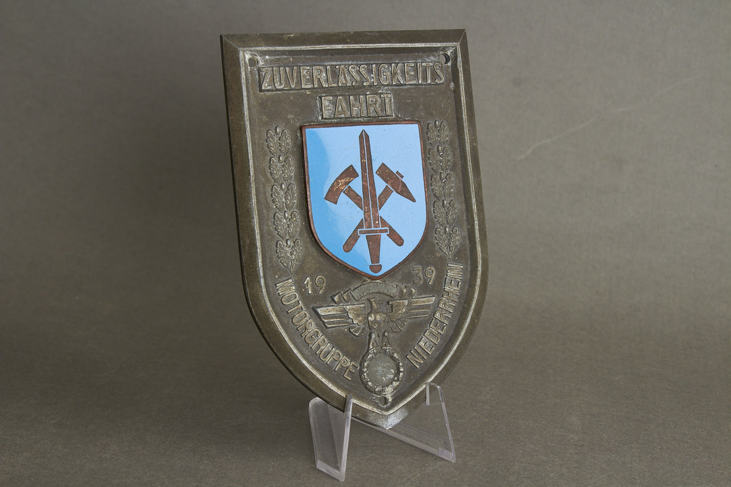 WW2 Tysk Stor og Tidlig NSKK Plakette fra 1934. Hagekors fjernet, men sjælden. Original.