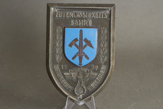 WW2 Tysk Stor og Tidlig NSKK Plakette fra 1934. Hagekors fjernet, men sjælden. Original.