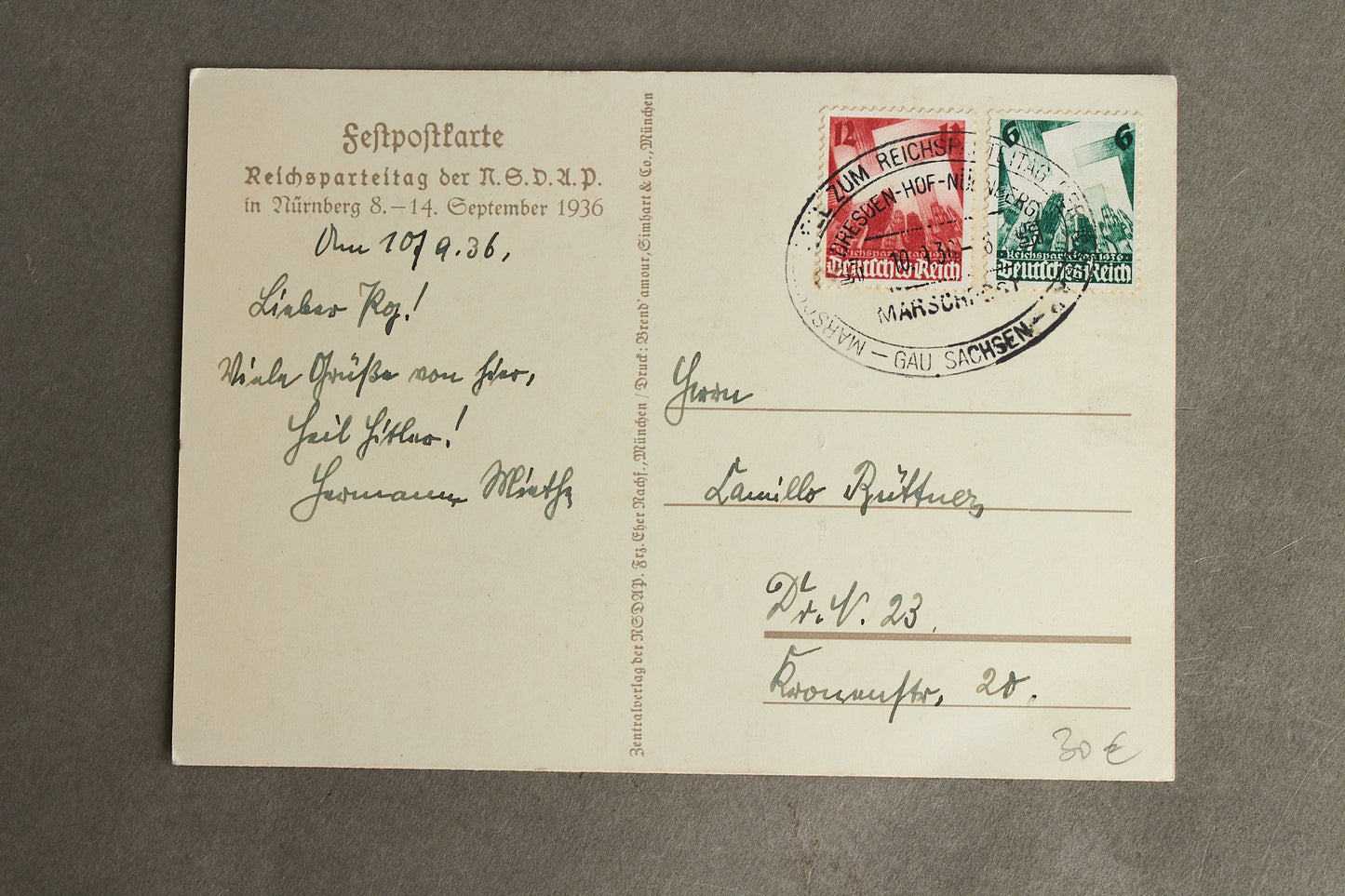 WW2 Tysk NSDAP Postkort. Original.