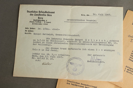 WW2 Tyske papirer fra samme person. Én med HH-hilsen. Original.