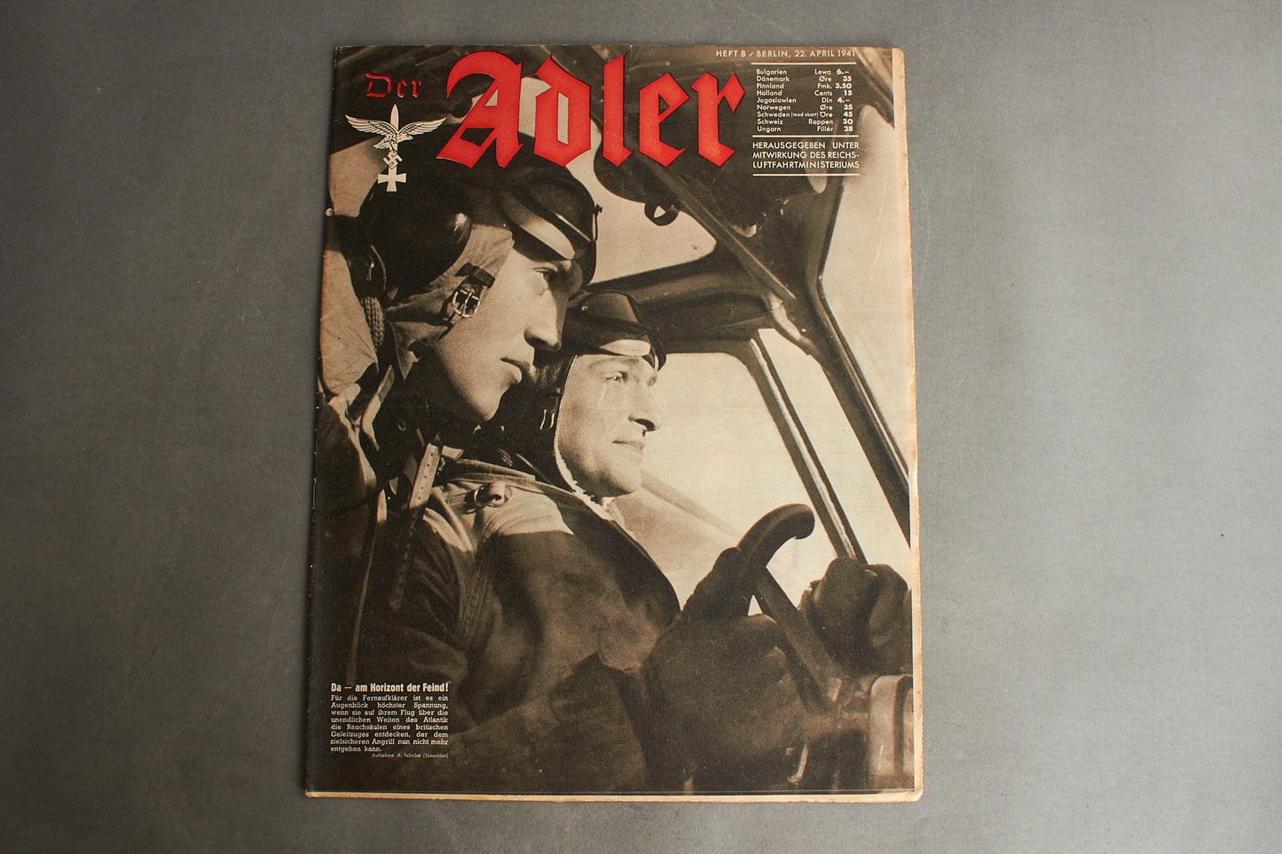 WW2 Tysk Luftwaffe "Der Adler" Blad. Original.
