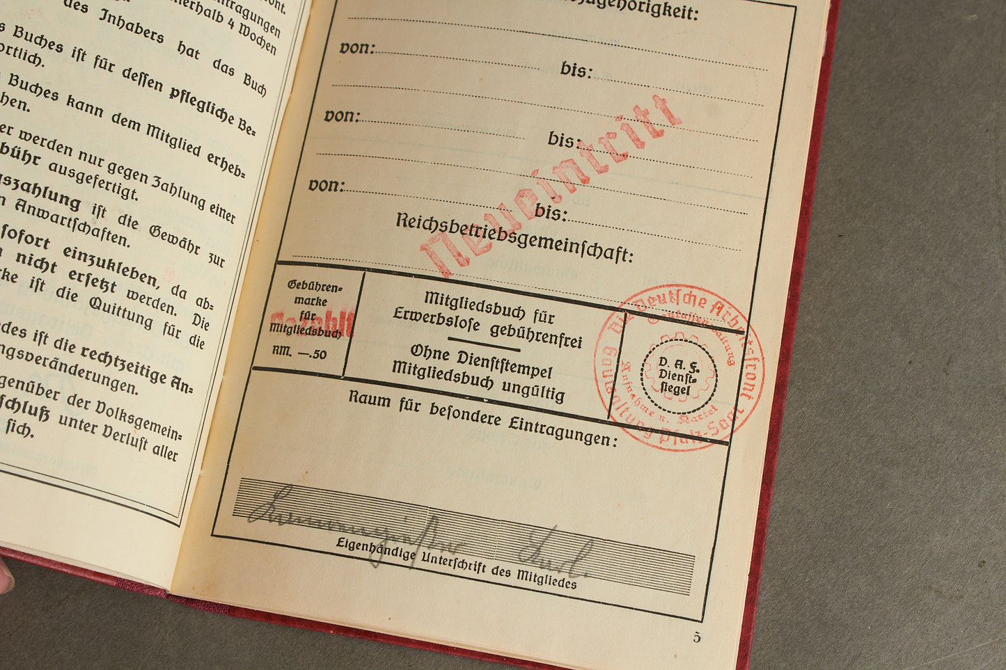 WW2 Tysk DAF Medlemsbog. Original.